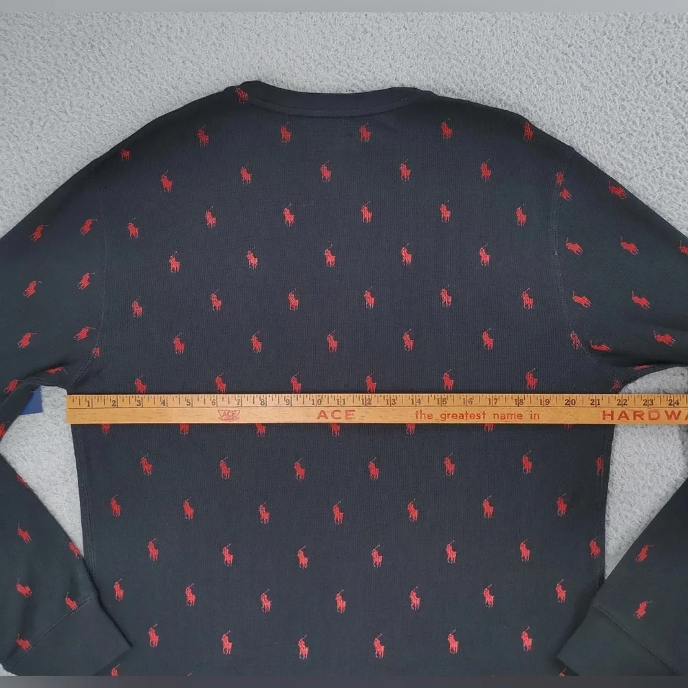 Polo Ralph Lauren Sleep Shirt Men’s Thermal Cotton Top Black Red Pony print M L